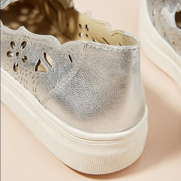 Silver Leather Laser Cut Platform Slip On Sneakers - Picture 4 of 5